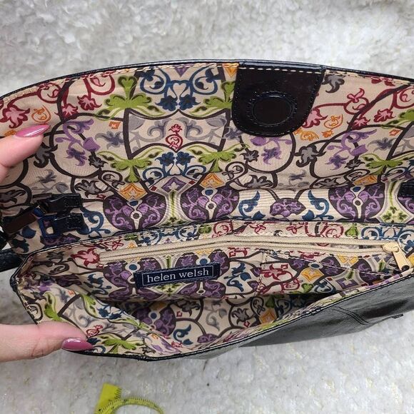 Helen Welsh‎ Black Leather Convertible Shoulder Bag Clutch Wristlet - Picture 7 of 16